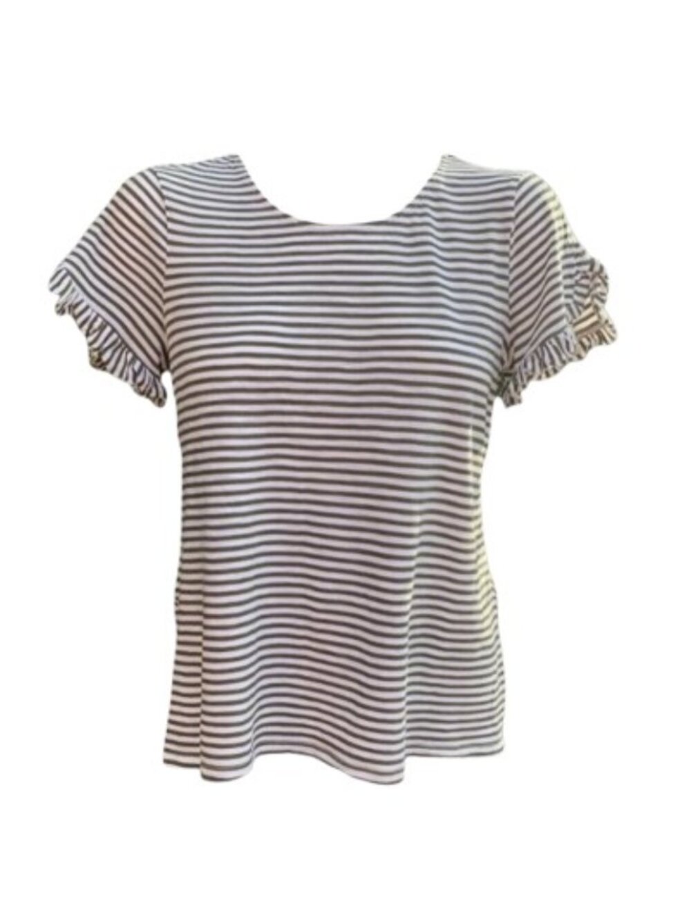 Cupio Black White Striped Short Sleeve TeeRuffle Trim Top XL – EUC